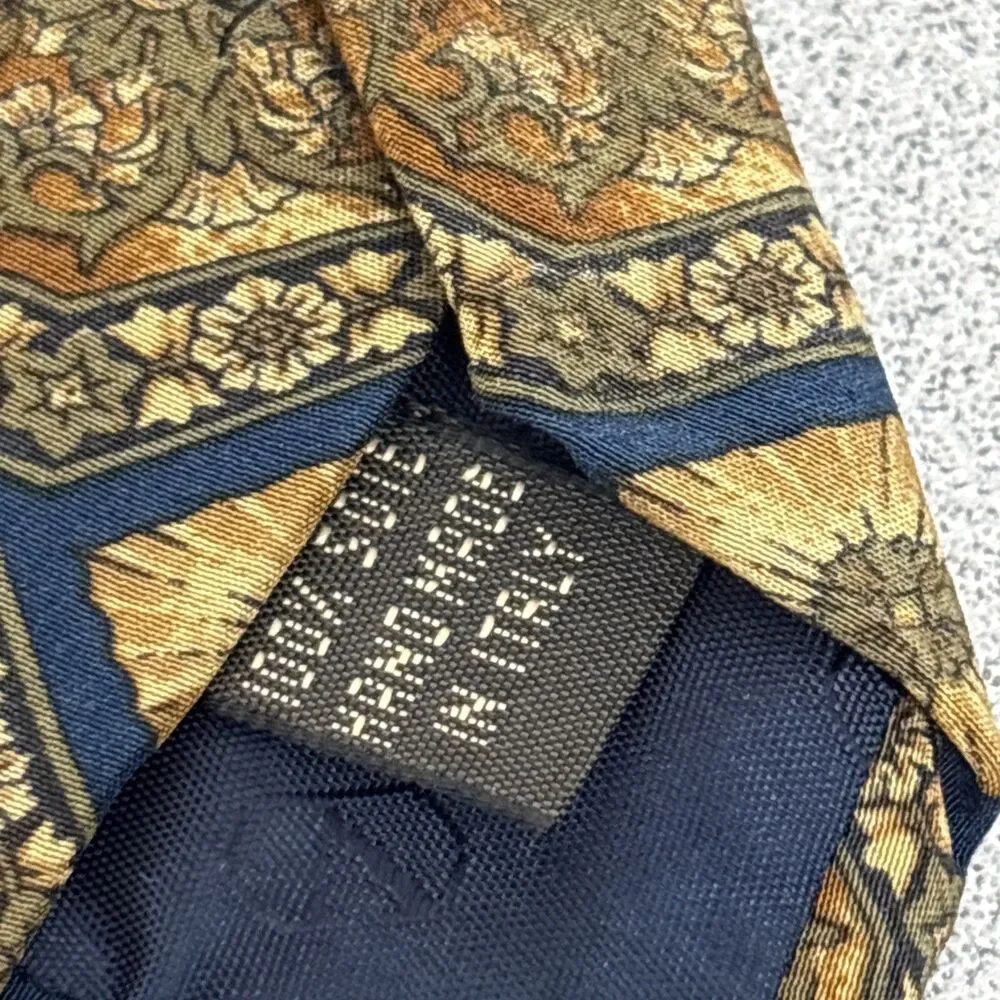 Vintage Valentino Cravatte Necktie, 100% Silk Italy, Brown Black Geometric Print